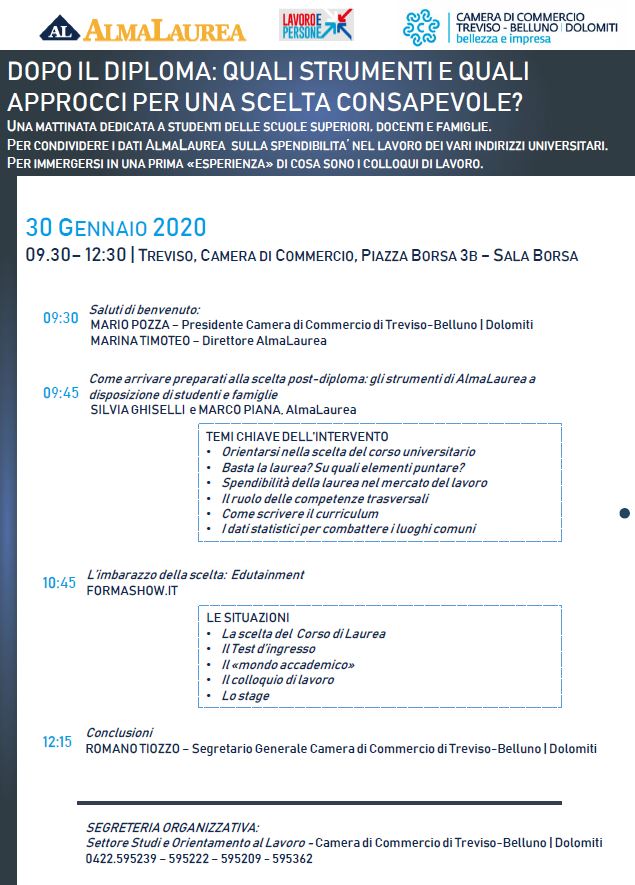 Workshop Dopo il diploma: quali strumenti e quali approcci per una scelta consapevole? 30 Gennaio 2020
