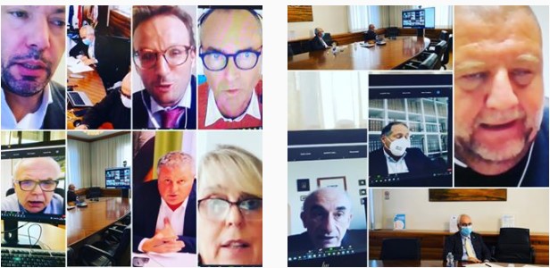 Alla prima riunione di coordinamento sull’emergenza socio sanitaria da Covid-19 Pozza con l’assessore Marcato, i dirigenti Benazzi e Rasi Caldogno