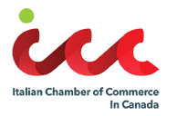 logo grafico rosso, sotto la scritta italian chambers of commerce in Canada