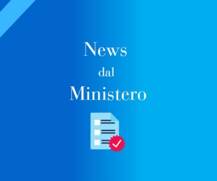 Icona sfondo azzurro sfumato con scritta in bianco News dal ministero sotto iconcina tipo elenco grafico con una spunta rossa