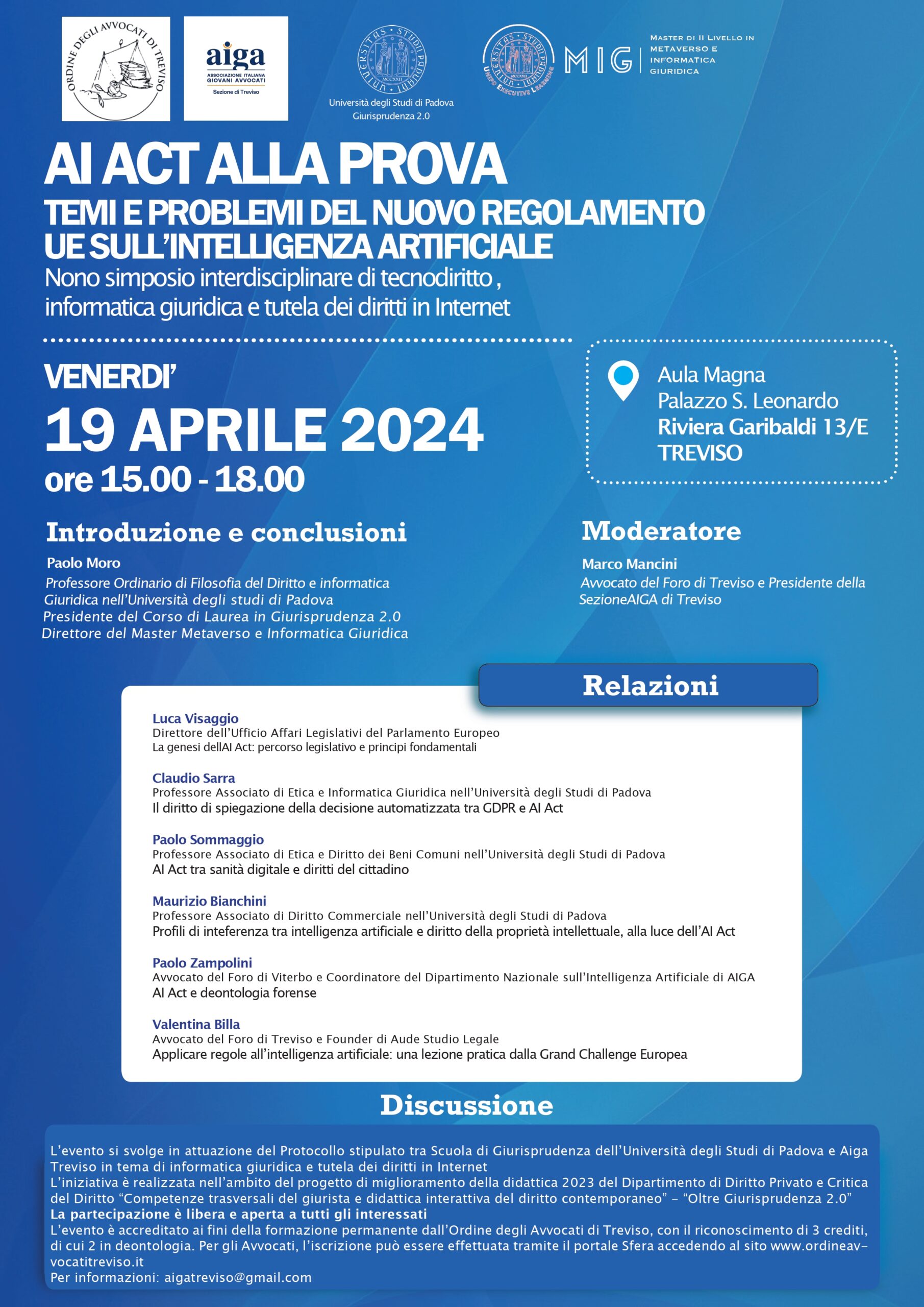 The university programme in law  “Giurisprudenza 2.0” in Treviso, discussing Artificial Intelligence and the AI Act at European level