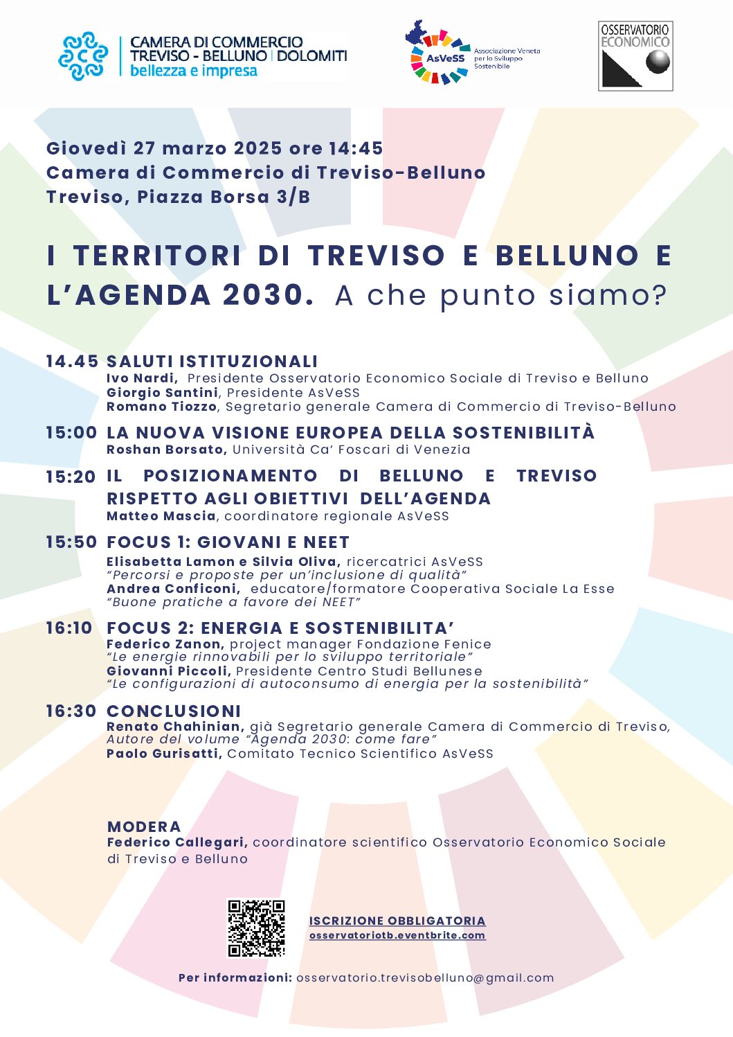 27 marzo ore 14:45. Convegno: I Territori di Treviso e Belluno e l’Agenda 2030: a che punto siamo?