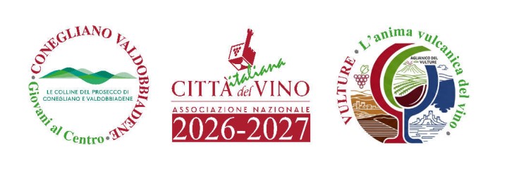 Disposizione loghi Le colline del Prosecco di Conegliano e Valdobbiadene- Giovani al Centro-Città italiana del vino associazione nazionale e Vulture-l'anima vulcanica del vino