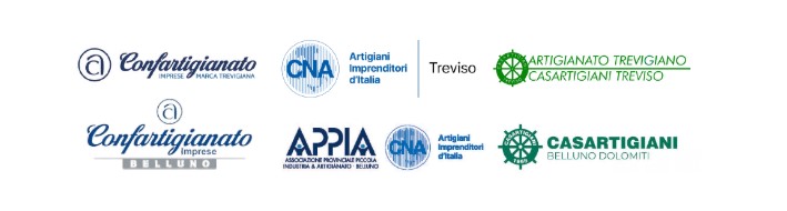Disposizione loghi istituzionali di Confartigianato Imprese Marca Trevigiana, Confartigianato Imprese Belluno, Artigiani Impreditori d'Italia, APPIA Belluno, Artigianato Trevigiano Casartigiani Treviso e Casartigiani Belluno Dolomiti