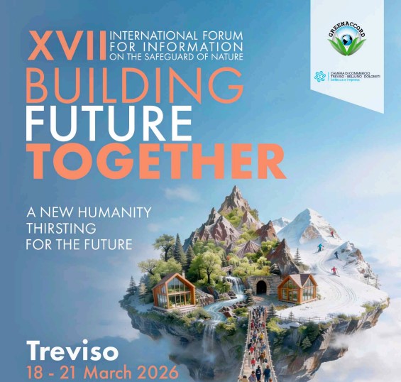 Copertina Brochure XVII forum internazionale per l'informazione sulla salvaguardia della natura. Building the future together. A news humanity thirsting for the future . Treviso 18-21 march 2026
