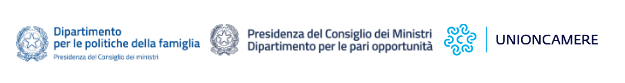 Disposizione loghi Unioncamere e Presidenza del consiglio dei ministri dipartimenti per le politiche della famiglia e per le pari opportunità