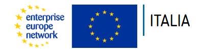 Logo Enterprise Europe Network con le stelle europee, bandiera dell'Unione Europea e la dicitura ITALIA a destra