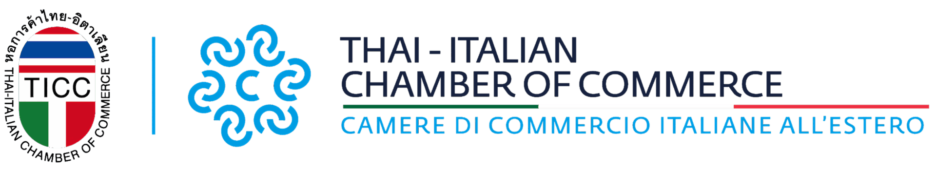 0 CCIE-nuovo-logoTICC-Thailandia con logo con ovale e bandiera ita a alto la fiorellino del sistema camerale in azzurro a lato il lettering Thai Italian Chamber of Commerce in nero e sotto in azzurro