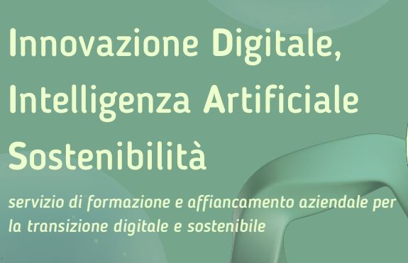 Grafica verde nello sfondo con la scritta Innovazione digitlale intelligenza artificiale sostenibilità