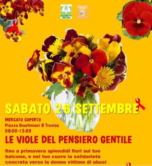 Locandina grafica con un vaso di fiori e le scritte dell'evento dal titolo le-viole-dal-pensiero-gentile