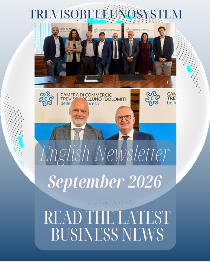 Icona grafica e con foto sfondo blu sfumato u cerchio bianco con le foto dei consilgieri e il presiente e vicepresidente la scritta English Newsletter september 2026 read the latest business news